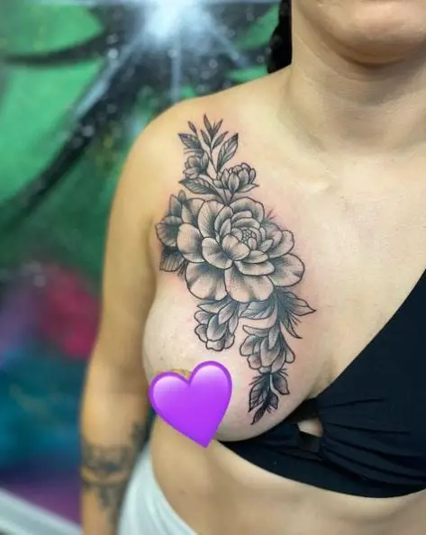 Greyscale Floral Breast Tattoo Piece