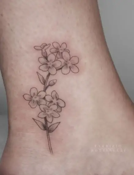 Greyscale Forget Me Not Ankle Tattoo