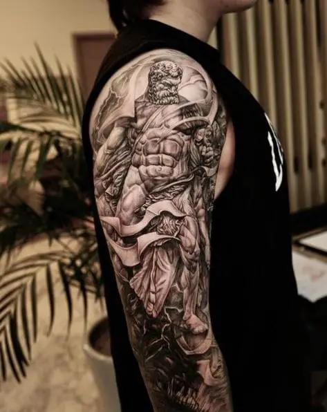 Greyscale Hercules Sleeve Tattoo