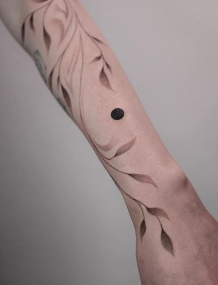 Greyscale Leaves Forearm Sleeve Tattoo