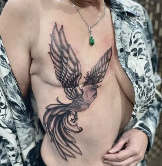 Greyscale Phoenix Breast Tattoo