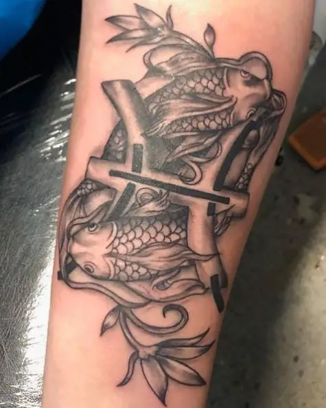 Greyscale Pisces Fish Tattoo