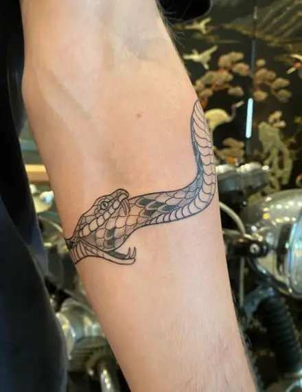 Greyscale Snake Ouroboros Forearm Wraparound Tattoo