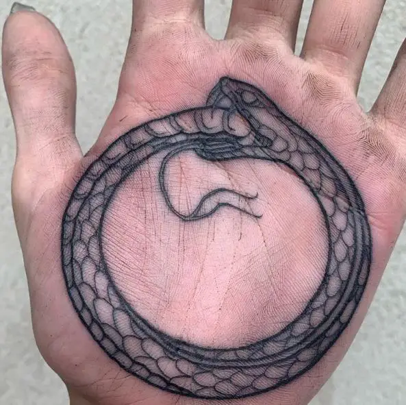 Greyscale Snake Ouroboros Palm Tattoo Piece