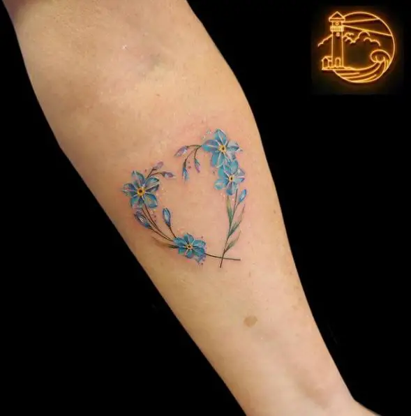 Heart Shaped Forget Me Not Floral Tattoo