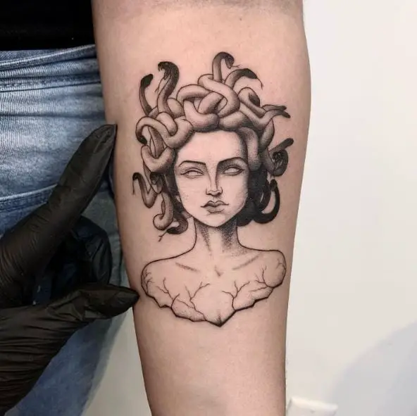 Little Medusa Statue Head Tattoo Piece