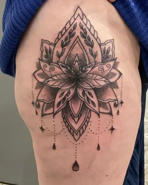Lotus Mandala Thigh Tattoo Piece