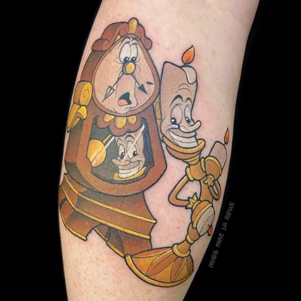 Lumiere and Cogsworth Tattoo Piece
