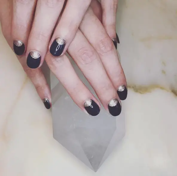 Magical Moon Manicure in Navy Blue and Rose Gold