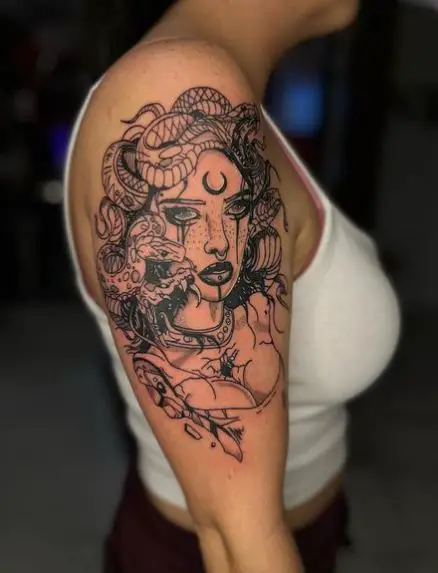 Medusa with Moon Symbol Arm Tattoo