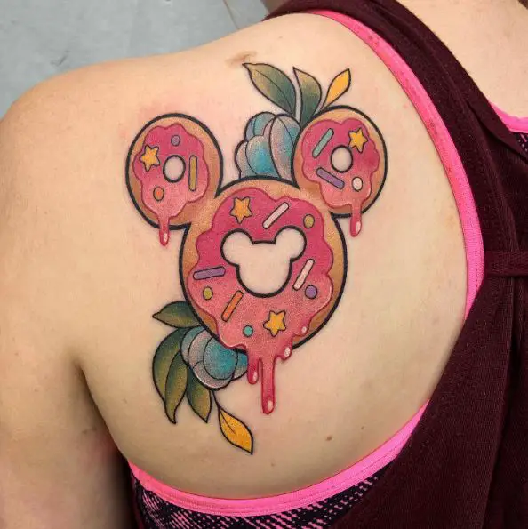 Mickey Donuts Treats Back Tattoo Piece