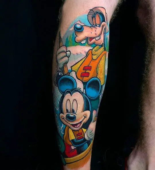 Mickey and Goofy Fishing Tattoo