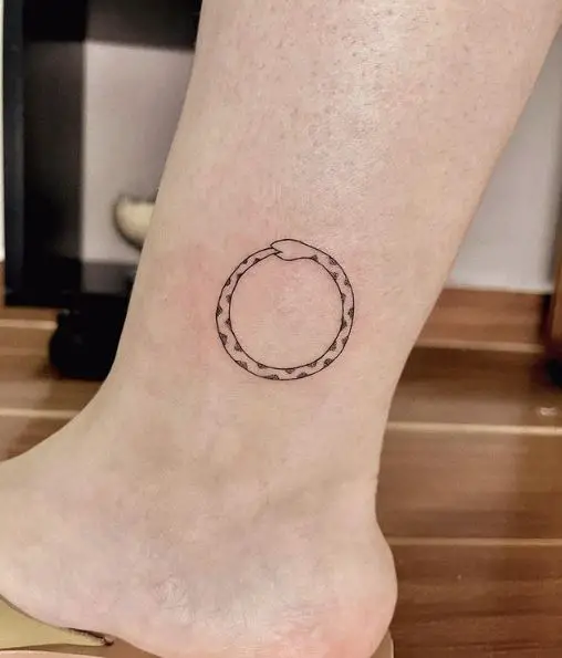 Mini Dotted Ouroboros Ankle Tattoo
