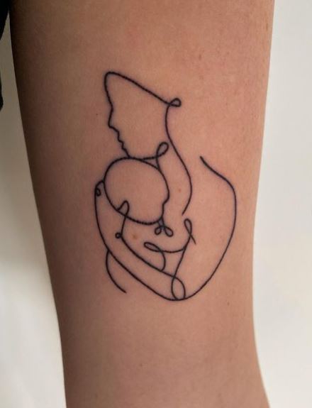 Mother and Baby Line Tattoo
