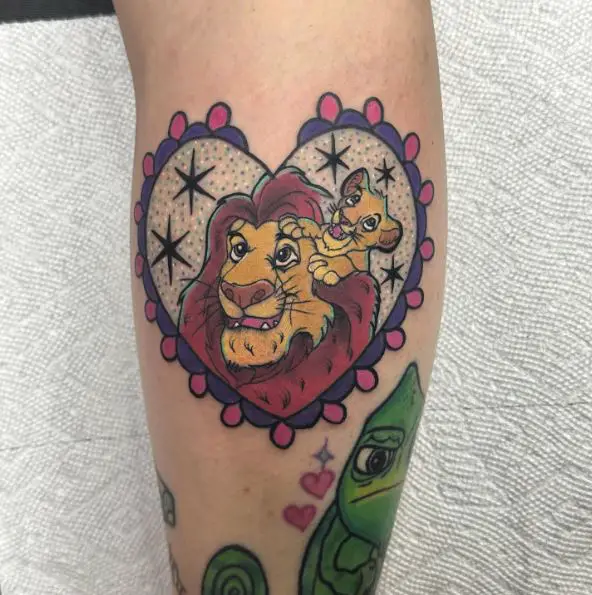 Mufasa and Simba Heart Shaped Tattoo Piece