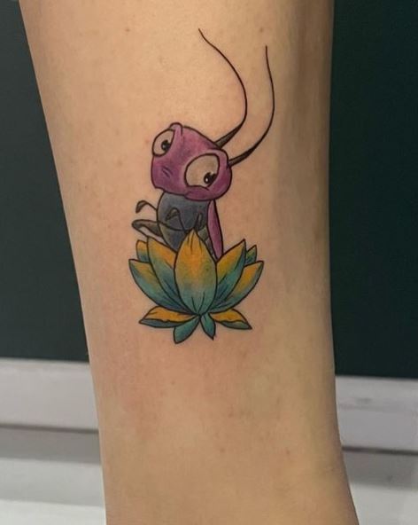 Mulan Cricket on a Flower Tattoo Piece