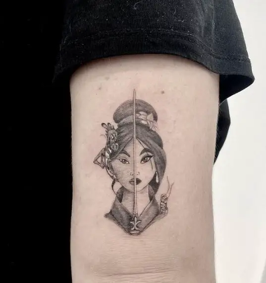 Mulan with a Sword Greyscale Tattoo Piece