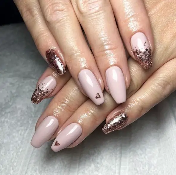 Nude Nails with Rose Gold and Chunky Glitter