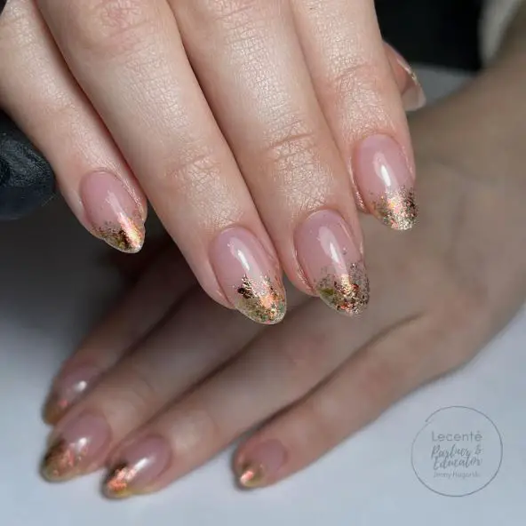 Nude Pink Nails with Gold & Rose Gold Foils