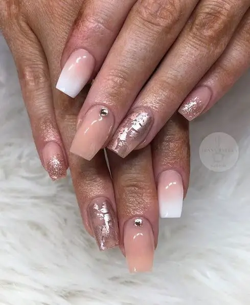Nude Rose Gold and Ombré Nails