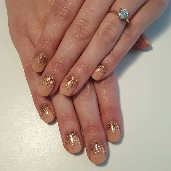 Nude and Rose Gold Gel Nails