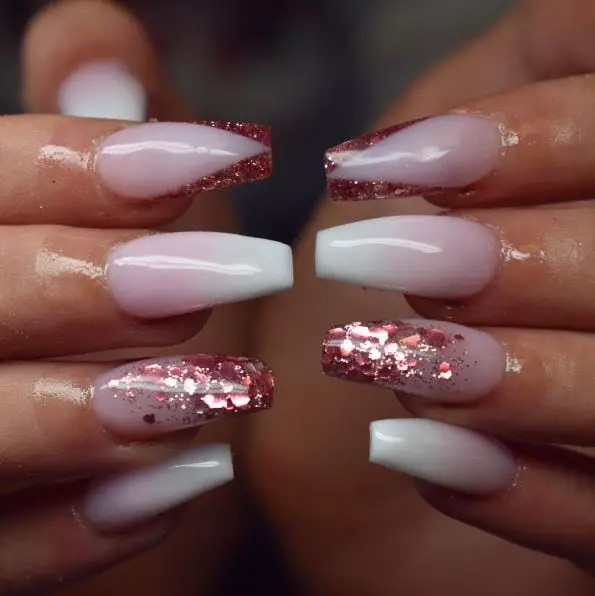 Ombre Rose Gold Nails with Glitter Flakes