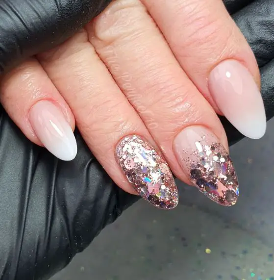 Ombre and Rose Gold Glitter Nail Art