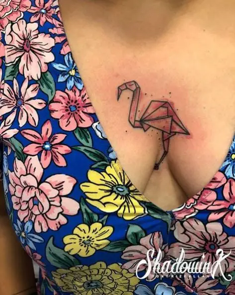 Origami Crane Bird Chest Tattoo