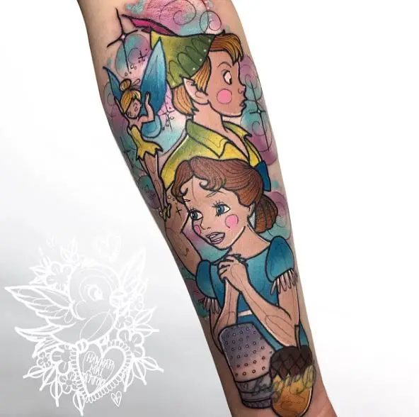 Peter Pan and Wendy Colorful Tattoo