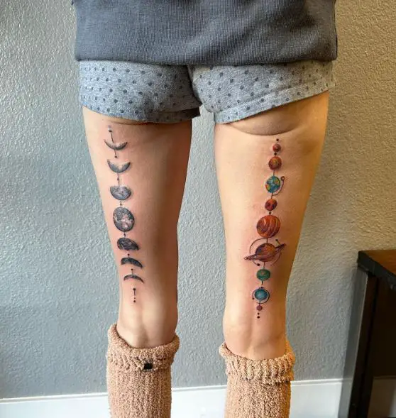 Phases of the Moon Thigh Tattoo