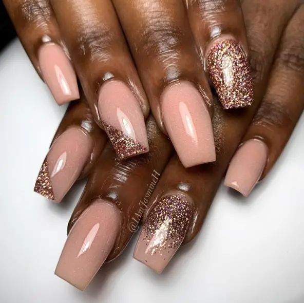 Pink and Rose Gold Glitter Nails