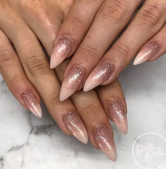 Pink and Rose Gold Glitter Ombre Nails