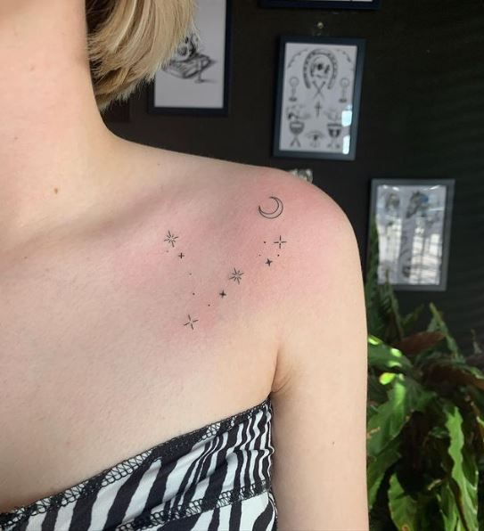 Pisces Constellation Symbols Shoulder Tattoo