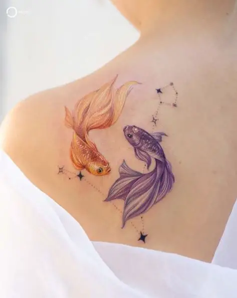 Pisces Constellation and Colored Fish Tattoo