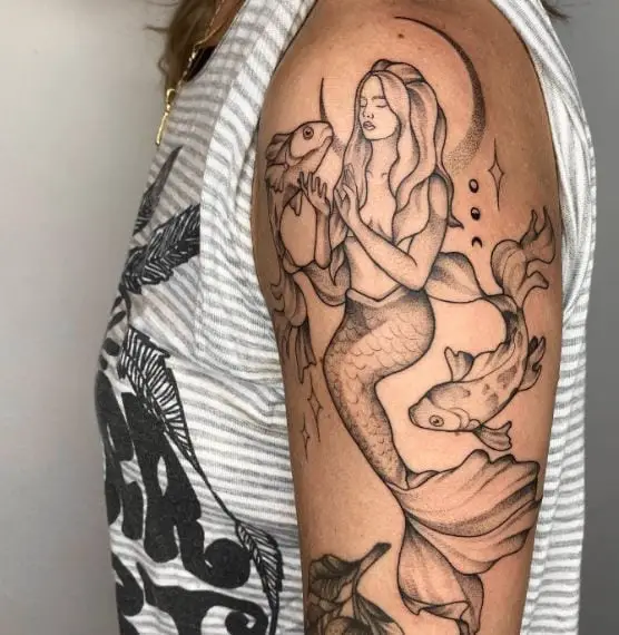 Pisces Mermaid and Two Fish Arm Tattoo