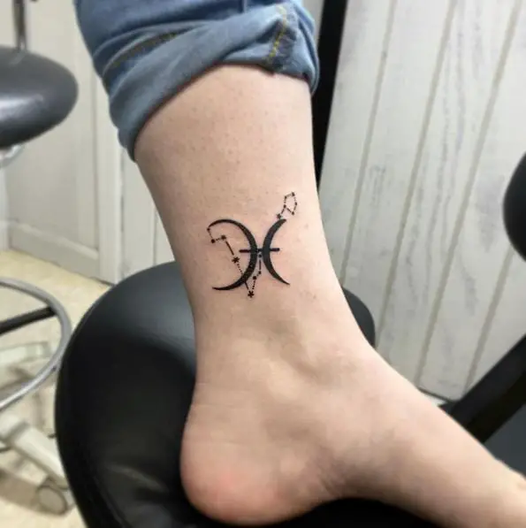 Pisces Symbol and Constellation Ankle Tattoo