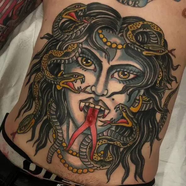 Poisonous Snake Woman Belly Tattoo