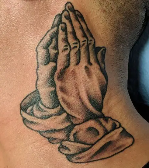 Praying Hands Neck Tattoo Piece