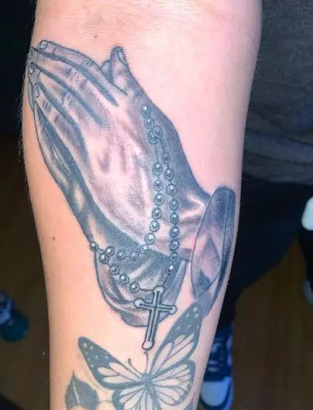 Praying Hands Tattoo with Rosary