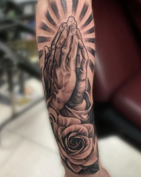 Praying Hands and Rose Combo Tattoo