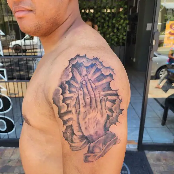 Praying Hands with Halo Arm Tattoo