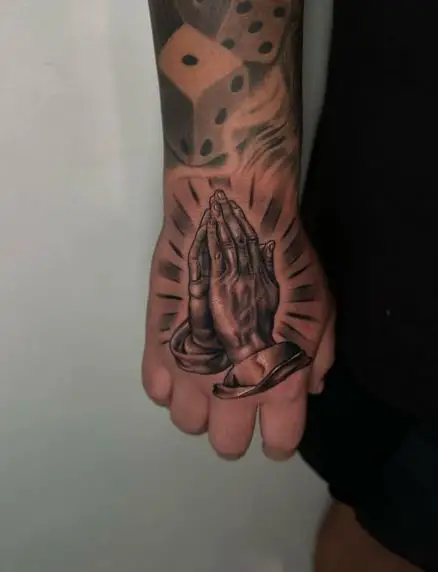 Praying Hands with Halo Hand Tattoo