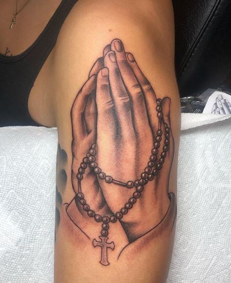 Praying Hands with Rosary Tattoo Piece
