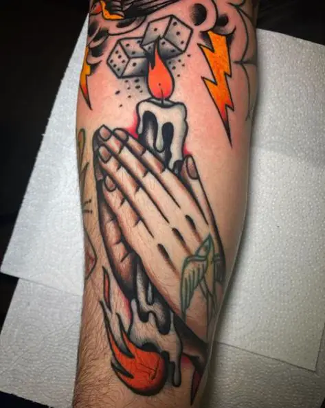 Praying Hands with a Candle Tattoo Piece