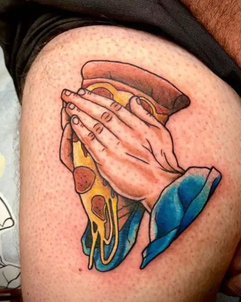 Praying Pizza Hands Tattoo