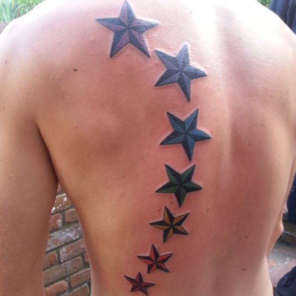 Rainbow Nautical Stars Back Tattoo Piece