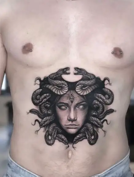 Realistic Medusa Tummy Tattoo