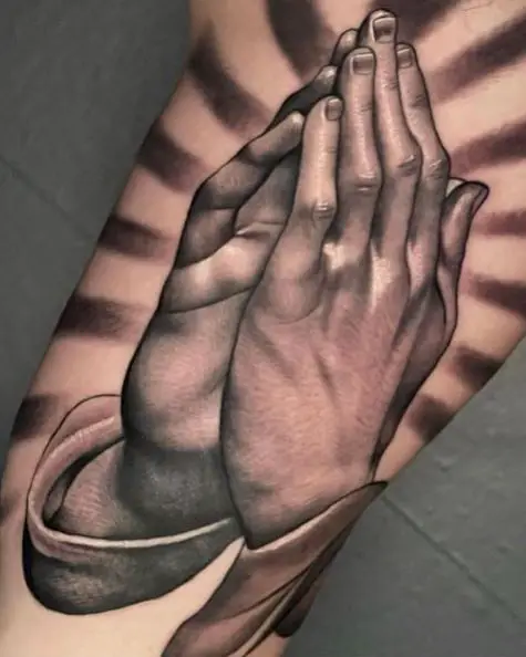 Realistic Praying Hands with Halo Tattoo Piece