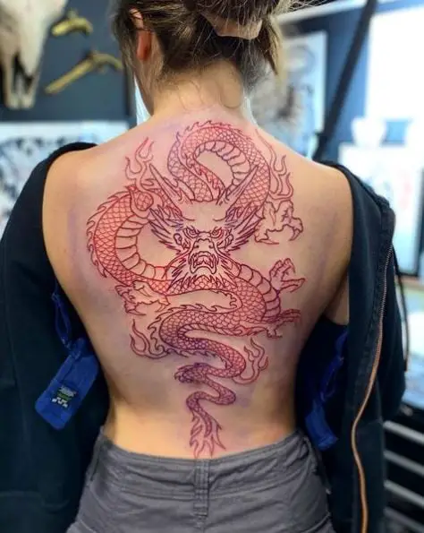 Red Dragon Back Tattoo