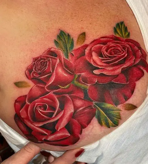 Red Roses Breast Tattoo Piece